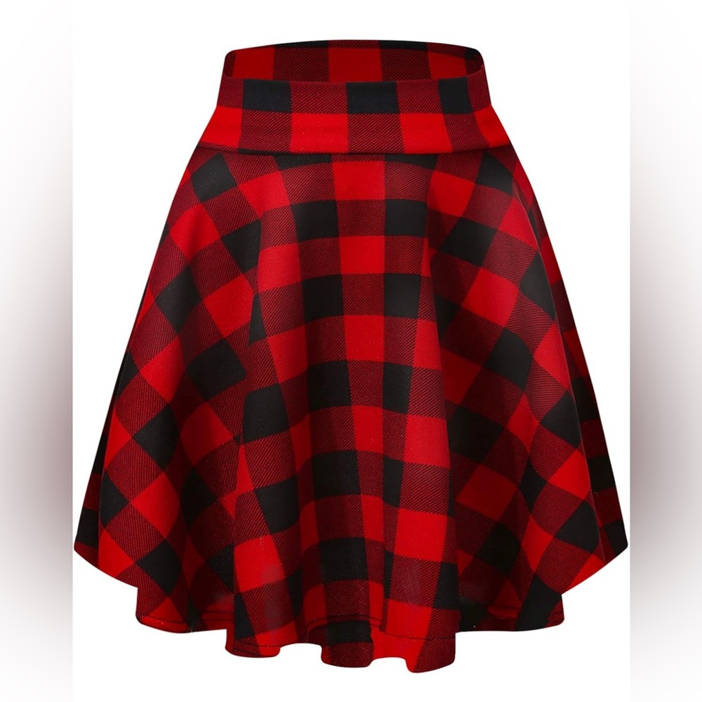 Women's Casual Stretchy Flared Mini Skater Skirt Basic A-Line Pleated Midi Skirt